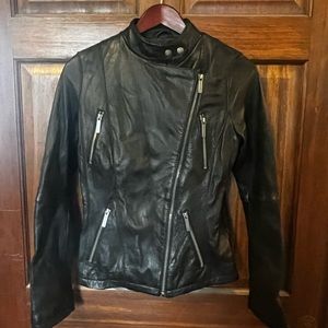 Michael Kors Black Leather Asymmetrical Zip Jacket